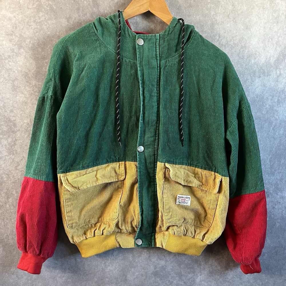 Quality Men Best Corduroy Jacket Mens XL Multi Colorblock Hooded Vintage Retro